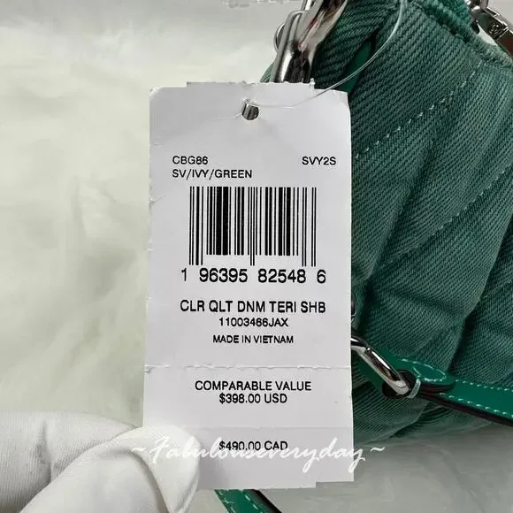 Coach Teri Shoulder Bag Crossbody In Quilted Denim/Green CBG86 NWT - Picture 6 of 10